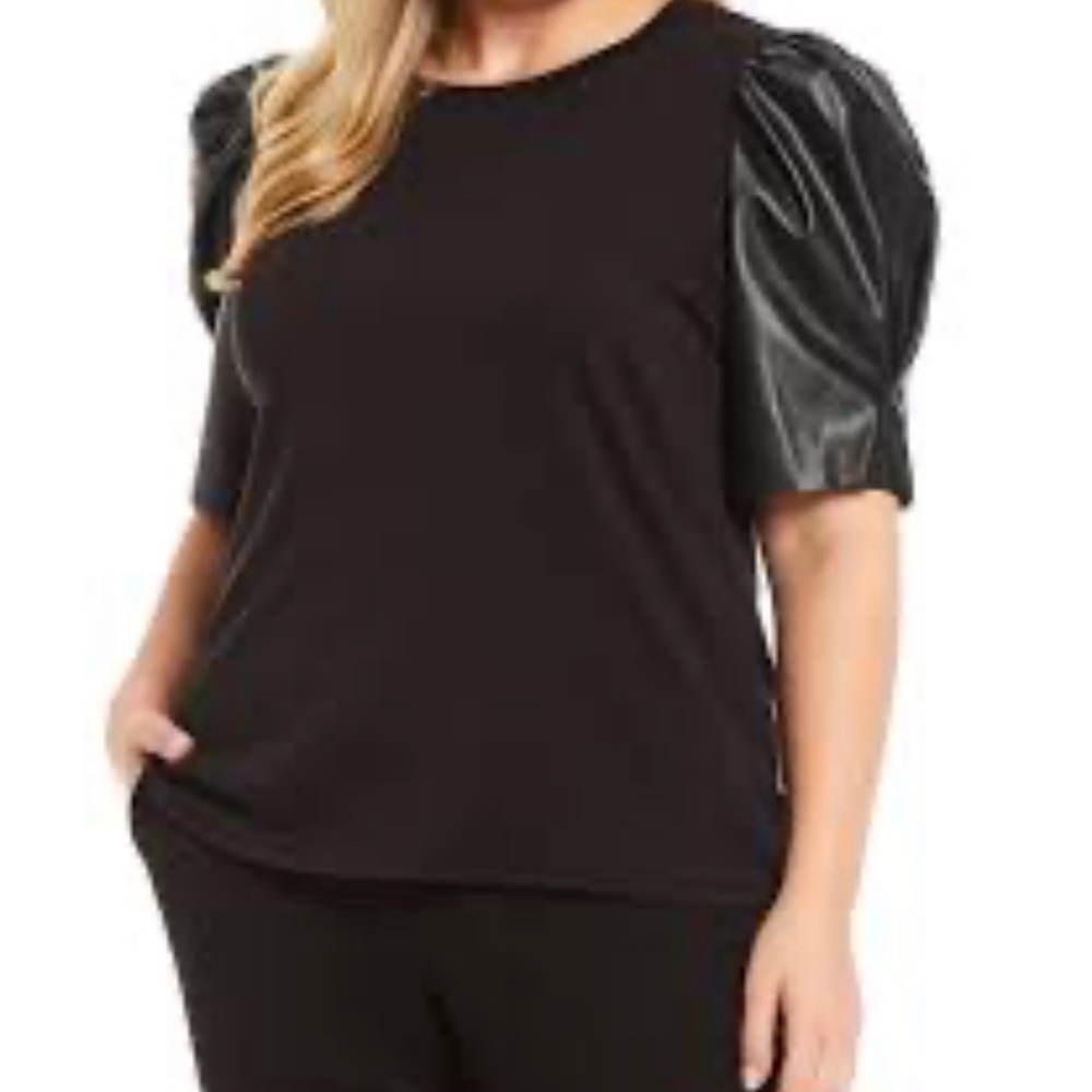 MK Faux leather puff sleeve top
